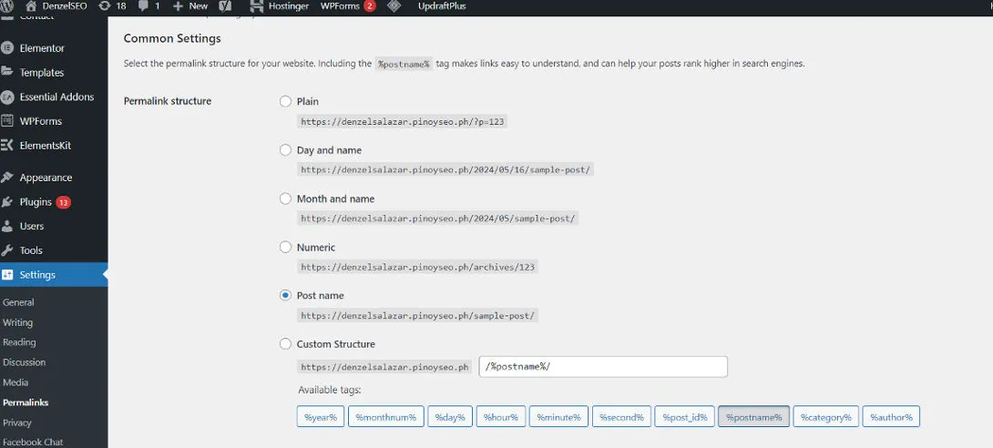 Wordpress Permalink Structure